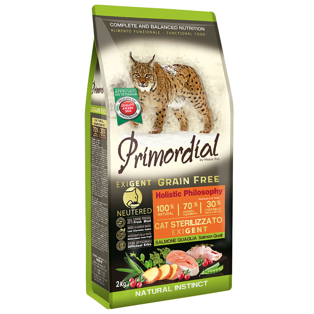 Primordial Cat Neutered Exigent Quail & Salmon - корм для привередливых стерилизованных кошек Primordial Cat Neutered Exigent Quail & Salmon - корм для привередливых стерилизованных кошек
