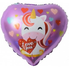 Шар фольгированный сердечко  Love you единорожка, 46 см