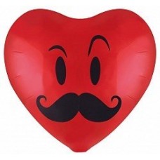 Шар фольгированный с гелием Сердце красное 46см смайл с усами