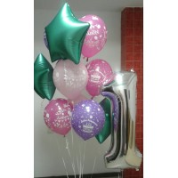 Композиция из гелиевых шаров - День рождения  + звёзды и шары с надписью