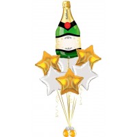Фигура шампанское и звездный фонтан - композиция из шаров с гелием