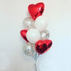 Фонтан из воздушных  шаров с гелием 8 марта сердца с конфетти