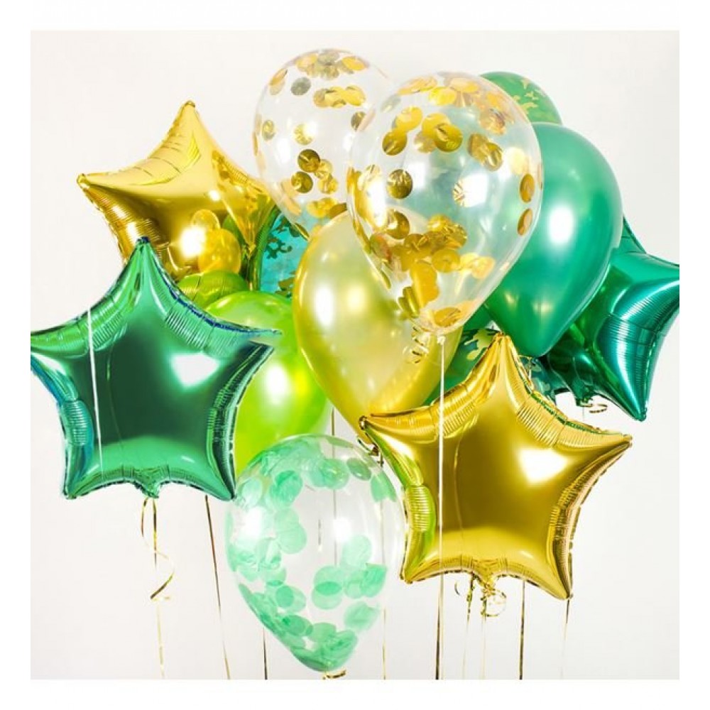 Композиция из воздушных шаров с гелием звезды и конфетти