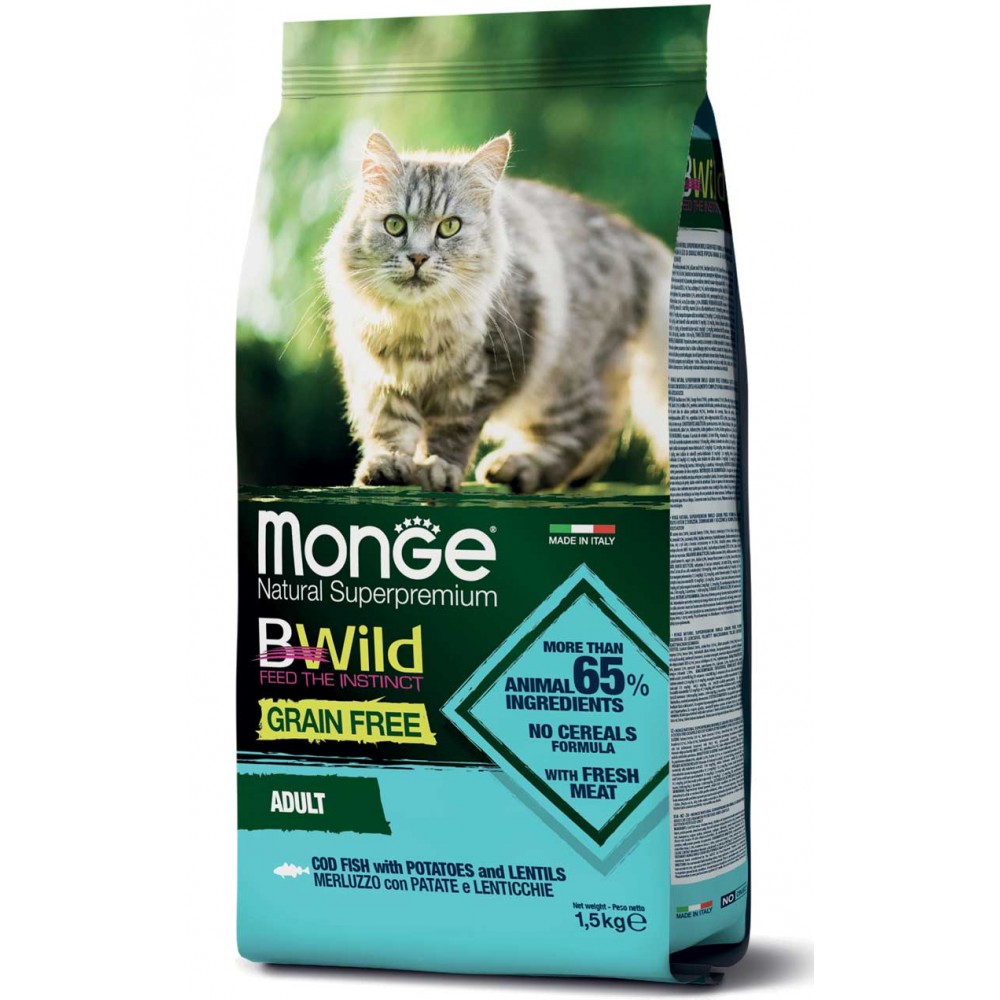 Monge BWild Grain Free Cat Cod Fish & Potatoes-беззерновой корм для кошек (треска и чечевица) Monge BWild Grain Free Cat Cod Fish & Potatoes-беззерновой корм для кошек (треска и чечевица)