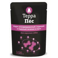 Терра Пес - пауч влажный корм для собак с курицей и баранью печенью в соусе, 100 гр