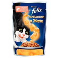 Felix Sensations - паучи для кошек кусочки в желе, лосось и треска 85 гр