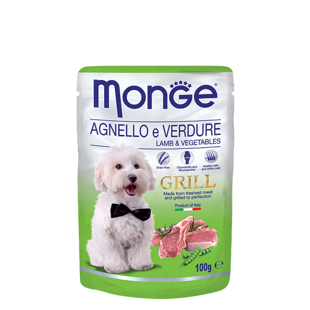 MONGE GRILL POUCH LAMB/VEGET - Влажный корм (пауч) для собак с кусочками ягненка и овощами (100 г) MONGE GRILL POUCH LAMB/VEGET - Влажный корм (пауч) для собак с кусочками ягненка и овощами (100 г)