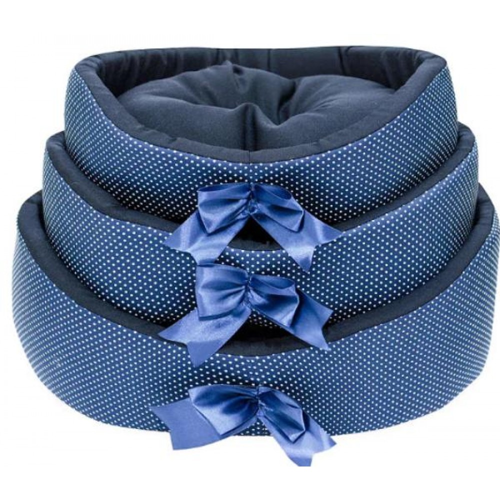 Лежанка овальная синяя в горошек для кошек, ДиАнКари разные размеры Лежанка овальная синяя в горошек для кошек, ДиАнКари разные размеры