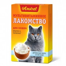 Amstrel Лакомство мультивитаминное для кошек Деревенский творог со сметаной 90 табл