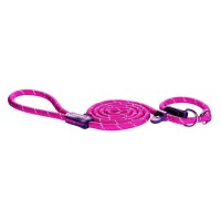 Rogz Поводок-полуудавка нейлон, натуральная кожа Rope розовый, разные размеры
