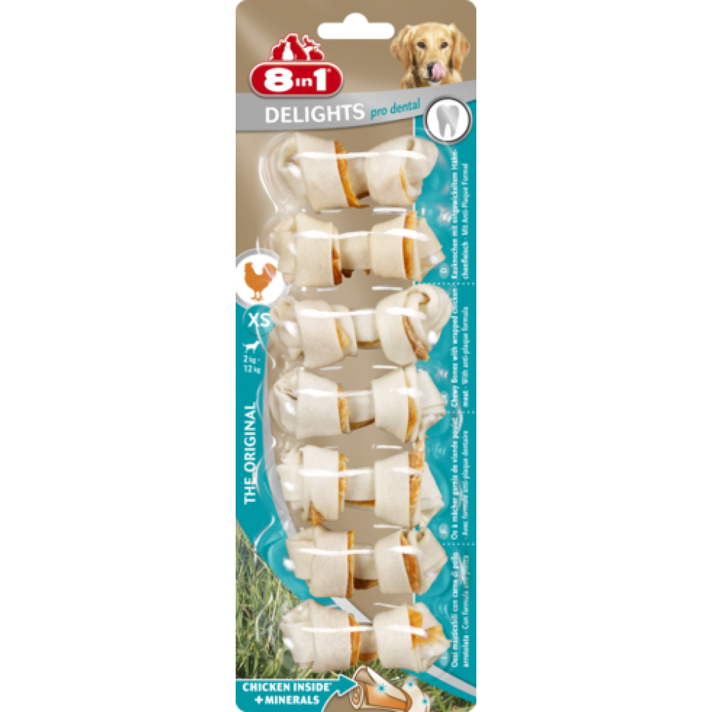 8 in 1 DENTAL DELIGHTS XS - косточки с куриным мясом для собак с минералами (7,5 см) 8 in 1 DENTAL DELIGHTS XS - косточки с куриным мясом для собак с минералами (7,5 см)