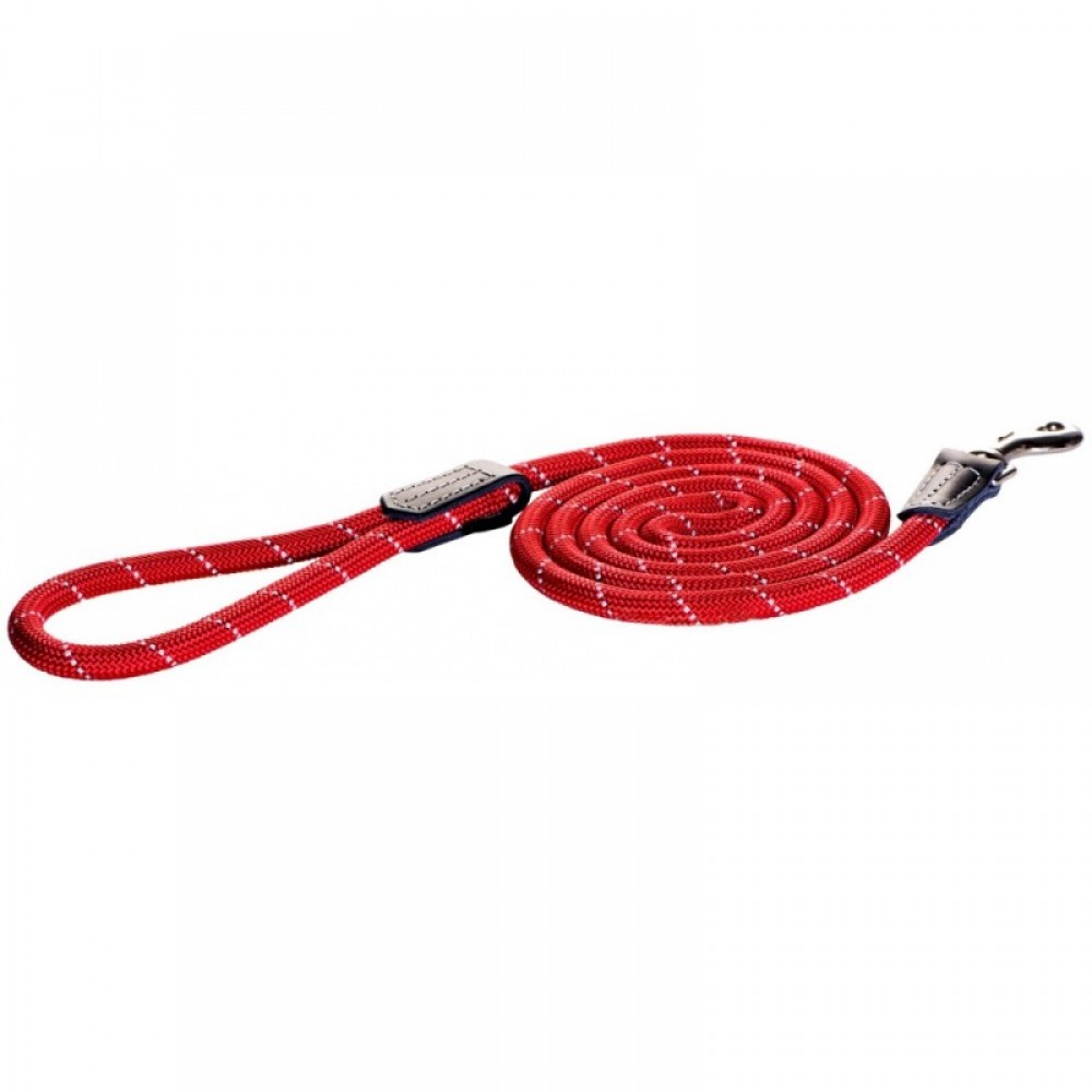 Rogz поводок для собак удлиненный нейлон, натуральная кожа Rope красный, разные размеры Rogz поводок для собак удлиненный нейлон, натуральная кожа Rope красный, разные размеры