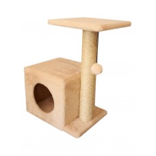 Когтеточка Домик с боковой полкой из меха и сизаля (выс. 58 см, шир. 40 см, гл. 31 см) Cat House (арт. CH24)