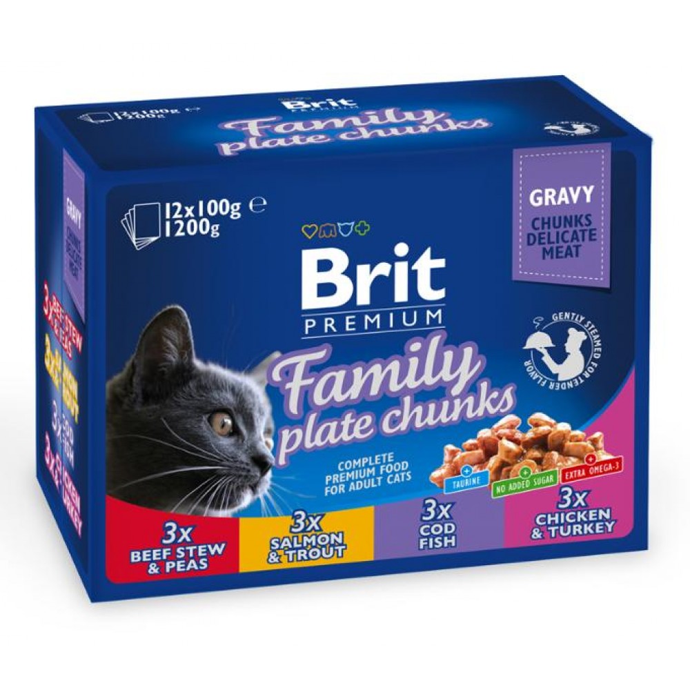 Brit Cat Family Plate Chunks - пресервы для кошек ассорти Семейная тарелка Brit Cat Family Plate Chunks - пресервы для кошек ассорти Семейная тарелка