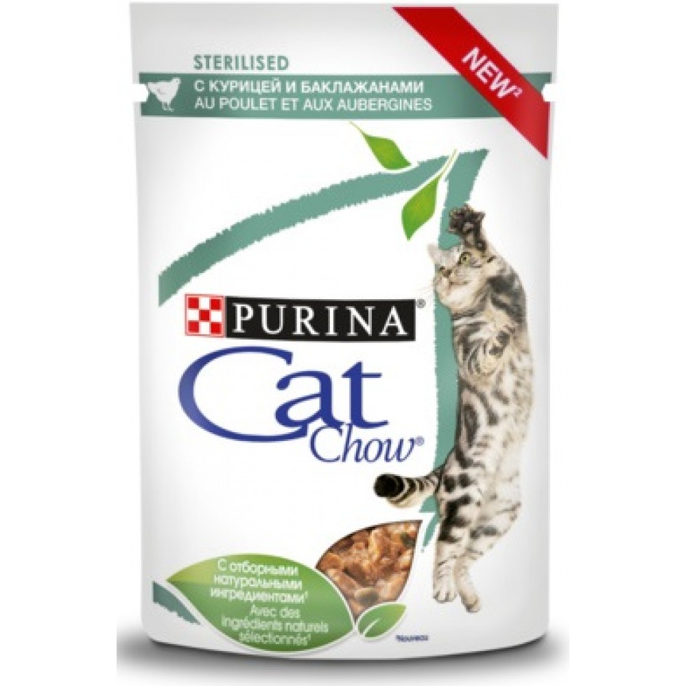 Cat Chow-влажный корм для стерилизованных кошек кусочки в соусе с курицей и баклажанами 85 гр. Cat Chow-влажный корм для стерилизованных кошек кусочки в соусе с курицей и баклажанами 85 гр.