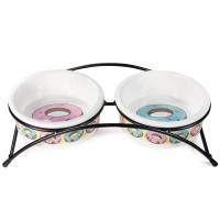 Triol Миска керамическая на подставке для собак Пончики, 2*0,25 л. (арт. ТР 30231035)