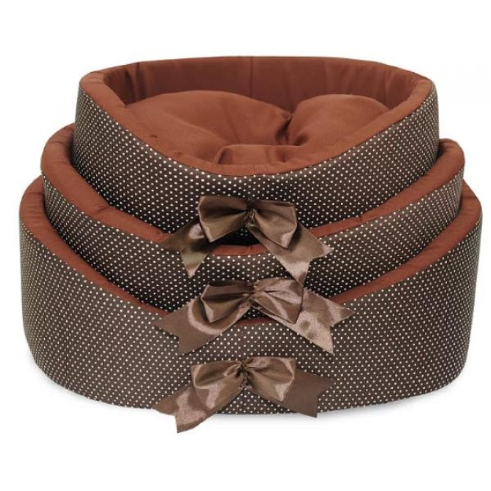 Лежанка овальная коричневая в горошек для кошек, ДиАнКари разные размеры Лежанка овальная коричневая в горошек для кошек, ДиАнКари разные размеры