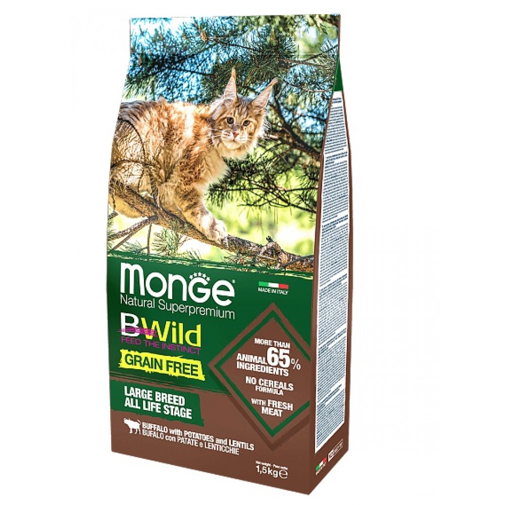 Monge BWild Cat Large (Buffalo) - беззерновой корм для кошек (с мясом буйвола) Monge BWild Cat Large (Buffalo) - беззерновой корм для кошек (с мясом буйвола)
