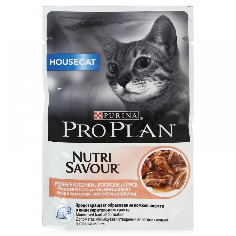 Pro Plan Nutri Savour Housecat - пауч из кусочков лосося в соусе для кошек (85 гр) Pro Plan Nutri Savour Housecat - пауч из кусочков лосося в соусе для кошек (85 гр)