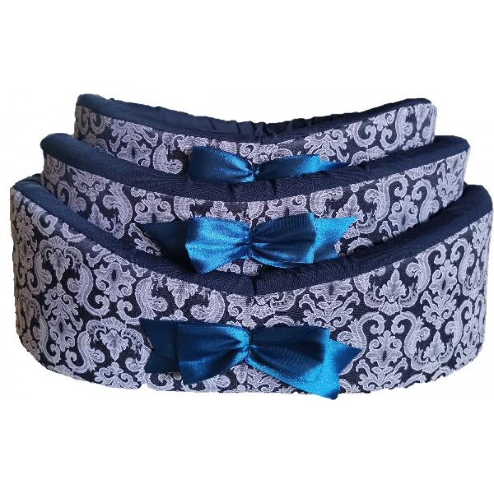 Лежанка для кошек овальная ДиАнКари, синие узоры, разные размеры Лежанка для кошек овальная ДиАнКари, синие узоры, разные размеры