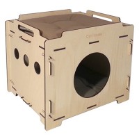 Cat House домик для кота фанерный Лофт 37*44*38 см. съемный 2-х сторонний матрац
