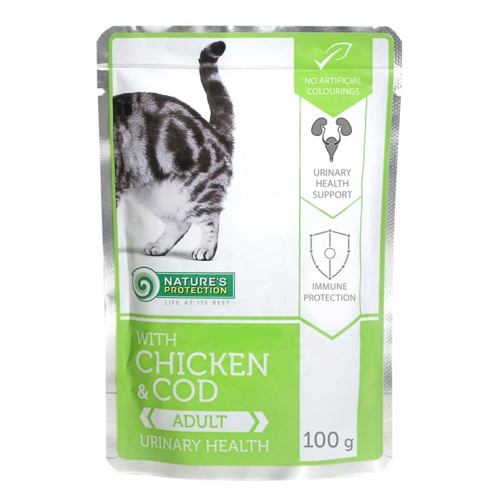 Nature's Protection Urinary Health - паучи с курицей и треской для взрослых кошек для здоровья мочевой системы 100 г (арт. KIK45191) Nature's Protection Urinary Health - паучи с курицей и треской для взрослых кошек для здоровья мочевой системы 100 г (арт. KIK45191)