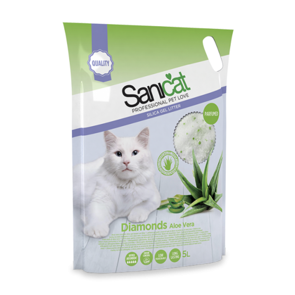 Sanicat Professional Diamonds Aloe Vera - впитывающий силикагелевый наполнитель с запахом алоэ вера Sanicat Professional Diamonds Aloe Vera - впитывающий силикагелевый наполнитель с запахом алоэ вера