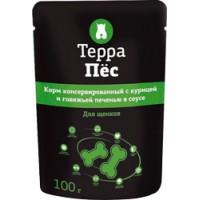 Терра Пес - консервы для щенков с курицей и говяжьей печенью в соусе, 100 гр