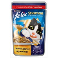 FELIX Sensations - влажный корм для кошек с говядиной в соусе с томатами 85 гр