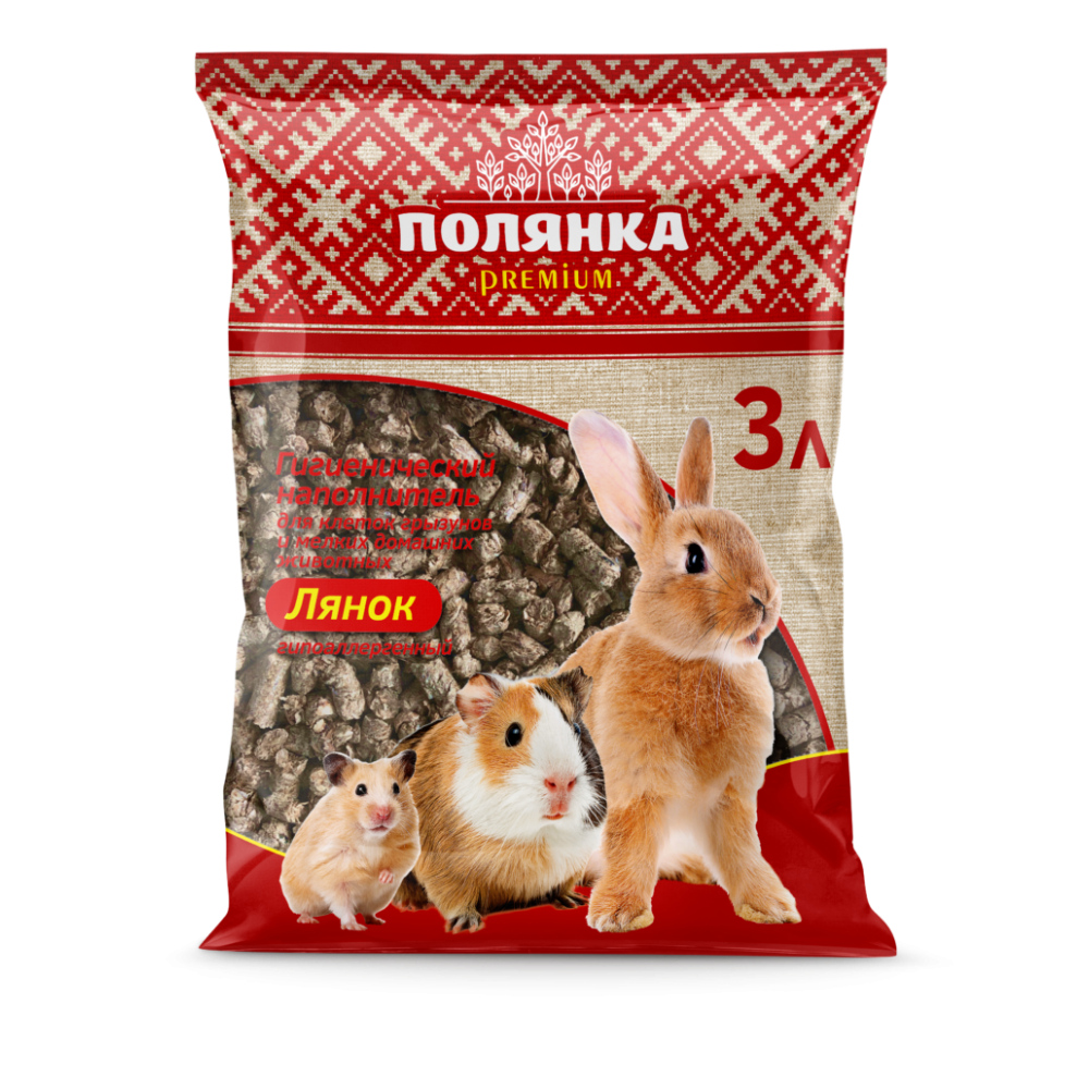 Наполнитель для клеток грызунов ПОЛЯНКА ПРЕМИУМ ЛЯНОК впитывающий, 3 л. Наполнитель для клеток грызунов ПОЛЯНКА ПРЕМИУМ ЛЯНОК впитывающий, 3 л.