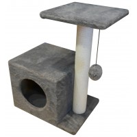 Когтеточка Домик с боковой полкой из меха и хлопка (выс. 58 см, шир. 40 см, гл. 31 см) Cat House (арт. CH26)