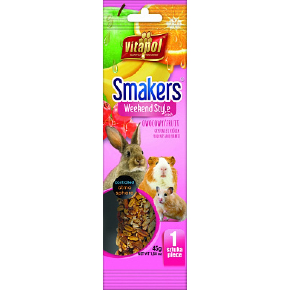 Зерновые палочки Smakers Weekend Style с фруктами для грызунов и кроликов, 1 шт. 45 гр. Vitapol (арт. ZVP 3107) Зерновые палочки Smakers Weekend Style с фруктами для грызунов и кроликов, 1 шт. 45 гр. Vitapol (арт. ZVP 3107)