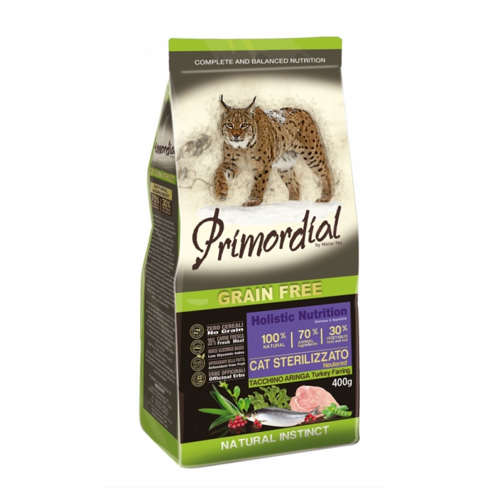 Primordial Cat Nutrition Turkey & Herring - беззерновой корм для стерилизованных кошек с индейкой и сельдью Primordial Cat Nutrition Turkey & Herring - беззерновой корм для стерилизованных кошек с индейкой и сельдью