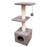 Когтеточка Домик с двумя полками из меха и хлопка (выс. 1,0 м, шир. 35 см) Cat House (арт. CH32)