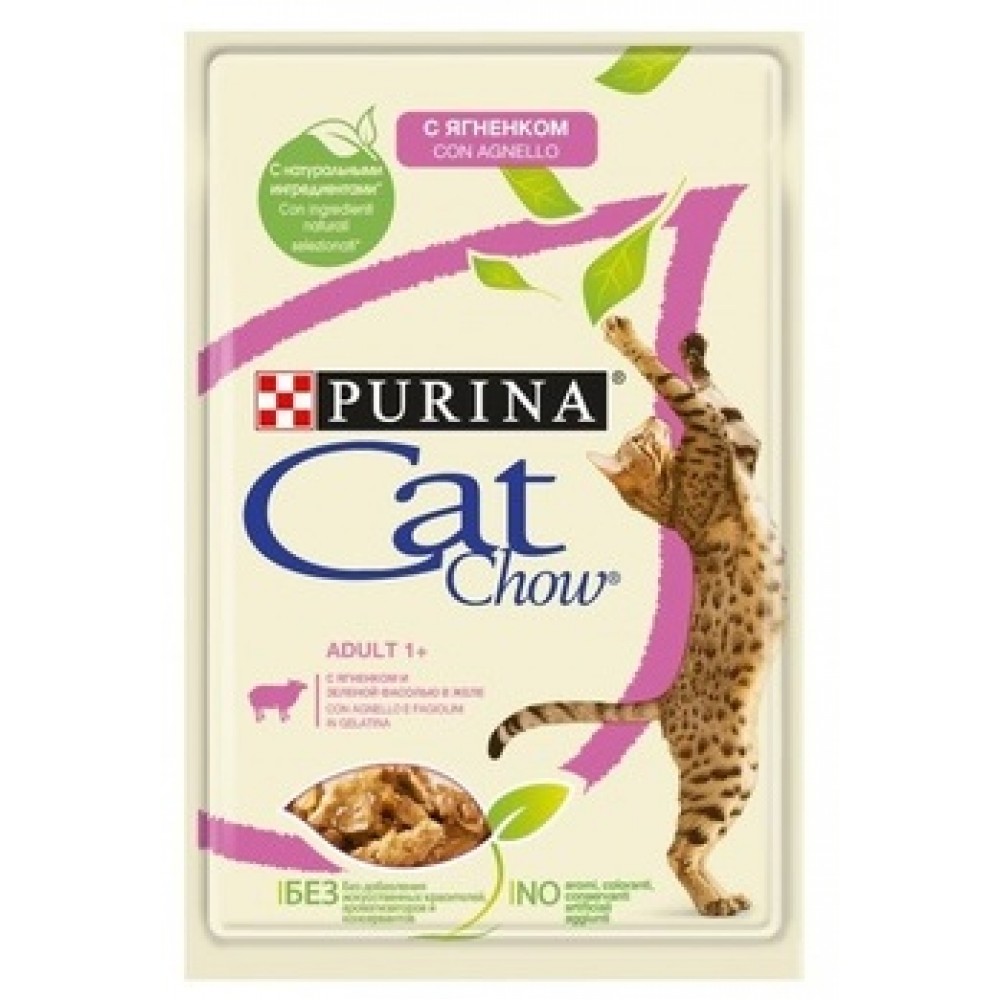 Cat Chow-пауч для взрослых кошек кусочки в желе с ягненком и фасолью 85 гр Cat Chow-пауч для взрослых кошек кусочки в желе с ягненком и фасолью 85 гр