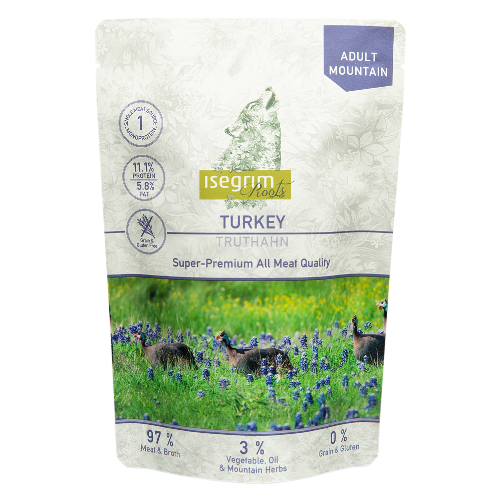Isegrim Adult Mountain Turkey - монопротеиновый пауч с мясом горной индейки, для собак с чувствительным пищеварением , 410 гр. (арт. TYZ 95753) Isegrim Adult Mountain Turkey - монопротеиновый пауч с мясом горной индейки, для собак с чувствительным пищеварением , 410 гр. (арт. TYZ 95753)