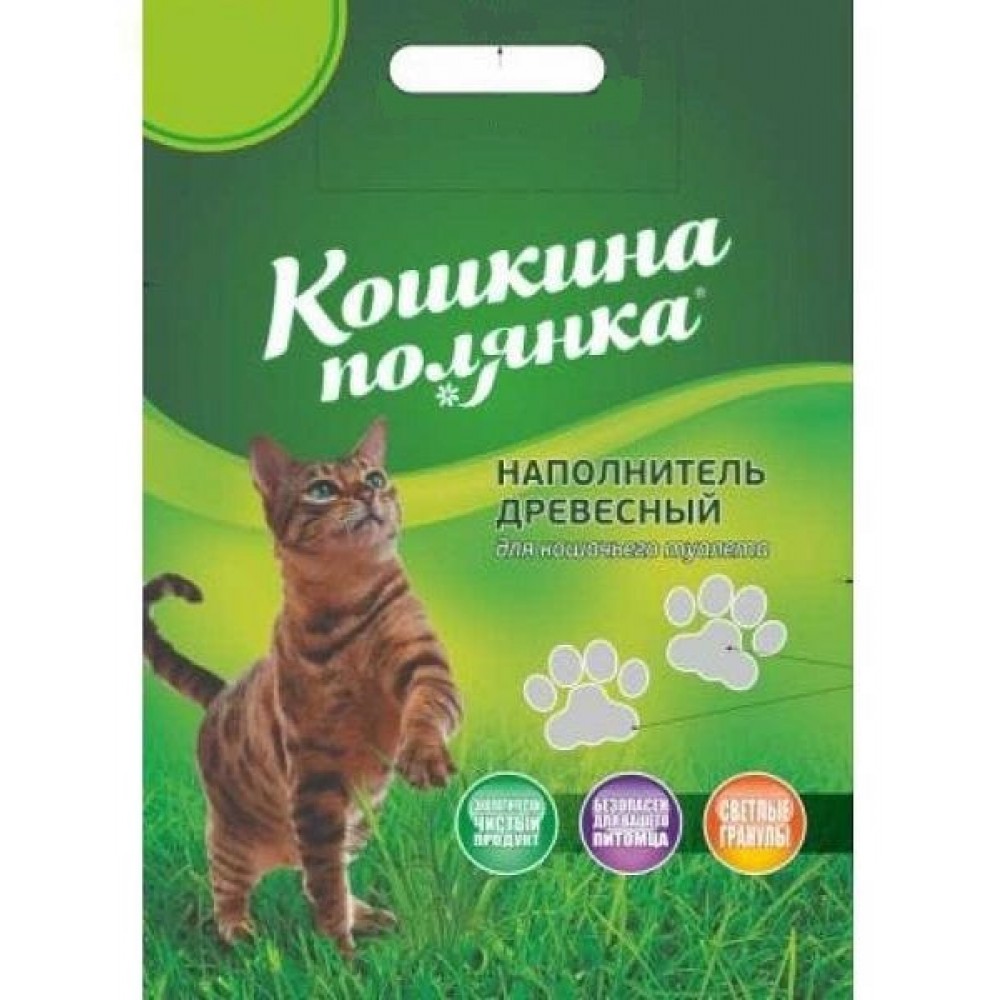Кошкина полянка - древесный наполнитель для котов впитывающий Кошкина полянка - древесный наполнитель для котов впитывающий