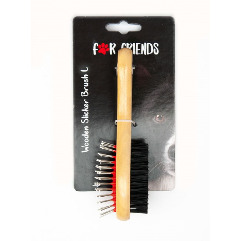 Двустороння щетка с деревянной ручкой For Friends для кошек, несколько размеров Двустороння щетка с деревянной ручкой For Friends для кошек, несколько размеров