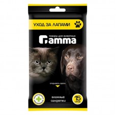 Gamma Влажные салфетки Уход за лапами у кошек, 200*150 мм, 15 шт (арт. ТР 30572002)