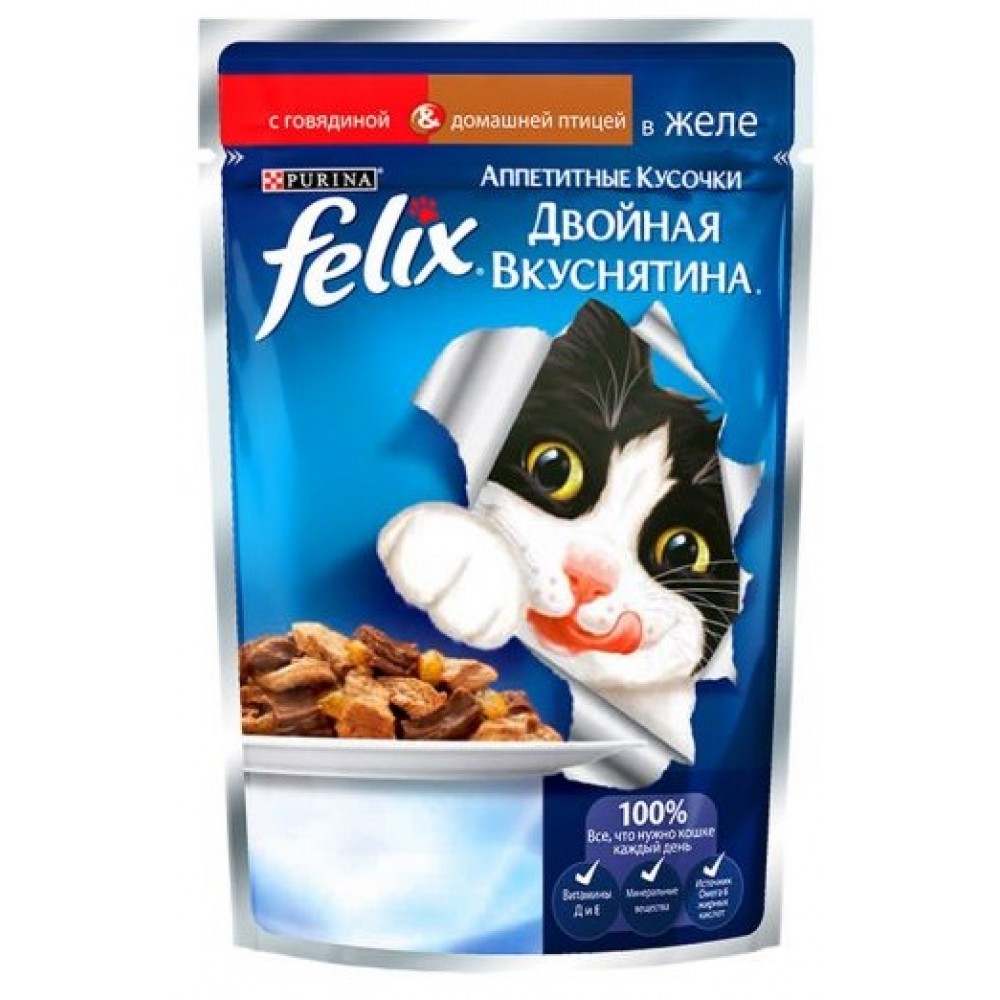 Felix Аппетитные кусочки - влажный для кошек с индейкой и печенью в желе (85 гр.)