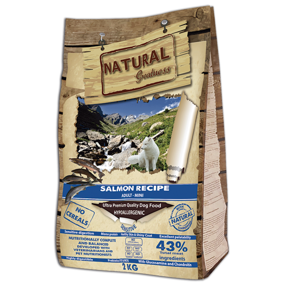 Natural Greatness Salmon Recipe Sensitive Adult Mini - корм сухой для собак мелких пород с чувствительным пищеварением, лосось Natural Greatness Salmon Recipe Sensitive Adult Mini - корм сухой для собак мелких пород с чувствительным пищеварением, лосось