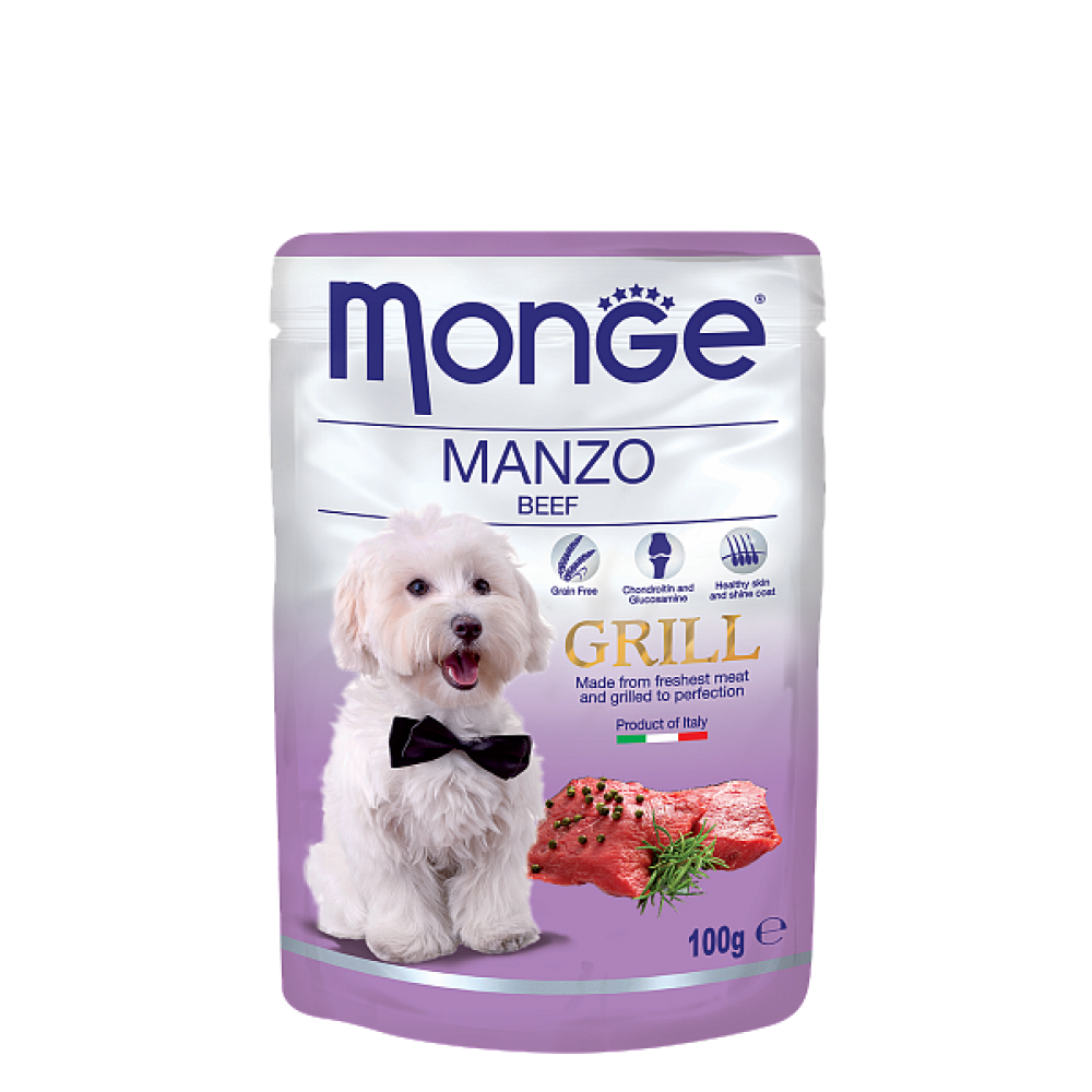 MONGE GRILL POUCH BEEF - Влажный корм (пауч) для собак с кусочками говядины (100 г) MONGE GRILL POUCH BEEF - Влажный корм (пауч) для собак с кусочками говядины (100 г)