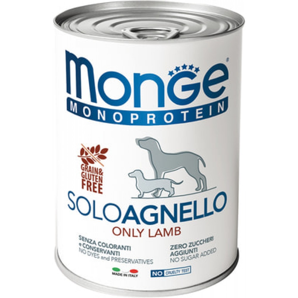 Консервы MONGE DOG SOLO LAMB - Монопротеиновый корм для собак с ягненком (400 г) Консервы MONGE DOG SOLO LAMB - Монопротеиновый корм для собак с ягненком (400 г)